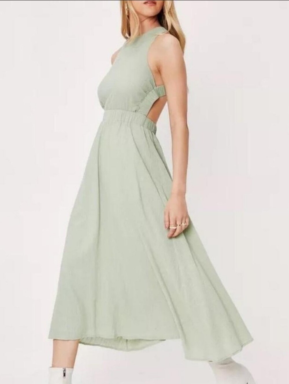 VRG GRL Revolve Sleeveless Cutout Midi Dress in Sage Green